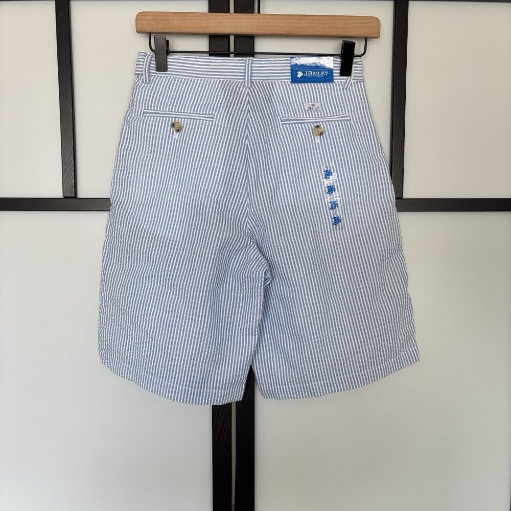 J. Bailey Seersucker Blue/White Long Shorts Boy Youth Size‎ 12 Preppy Church NWT